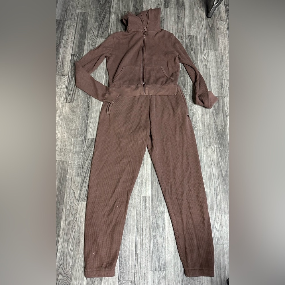 SKIMS Waffle Knit Hoodie Jogger Set Burgundy M